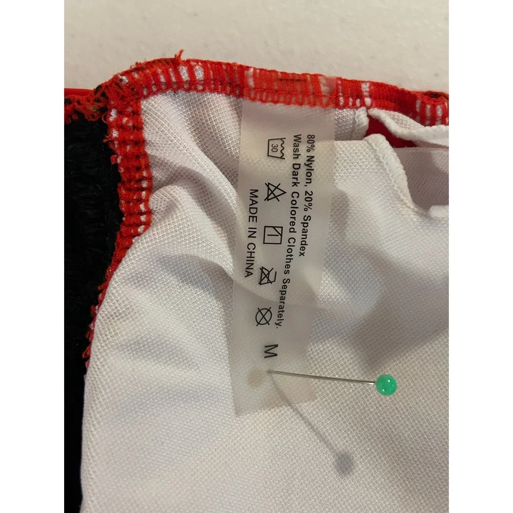 Pin Up Red One Piece Swimsuit Boy Short Cut Sequin Trim V-Neck Halter Medium